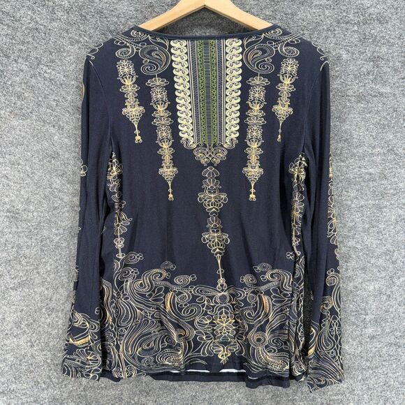 Just Fashion Now Blouse Women M Medium Gray Geometric Button Long Sleeve Casual - Picture 2 of 6